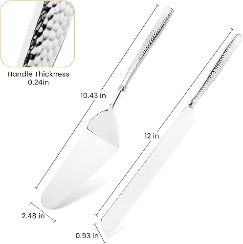 Miniatura 5 de Simcs Handicrafts Juego de cuchillos y servidores de acero inoxidable martillado a mano de alta calidad para bodas, fiestas en casa, aniversarios,