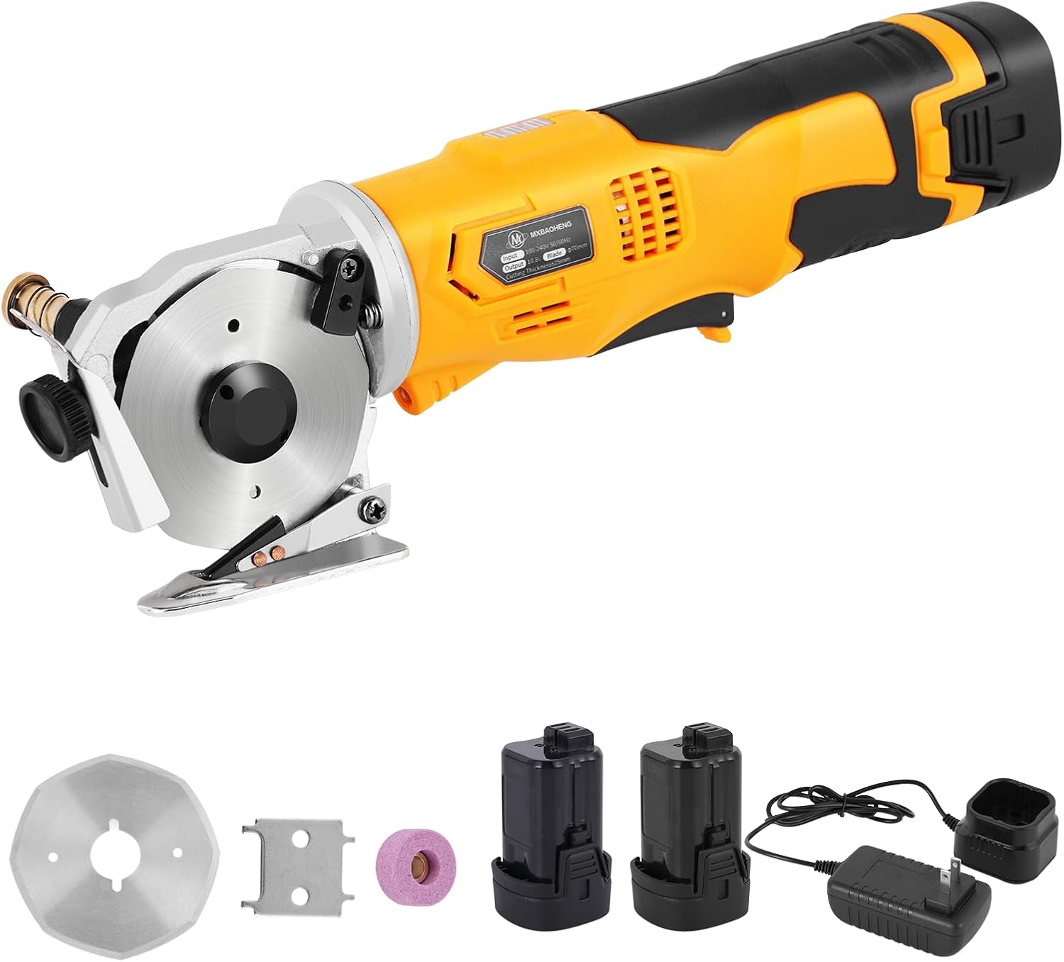 MXBAOHENG Electric Scissors Cordless Cardboard Cutter Rotary Cutter with Safety Switch, Power Box Cutter Fabric Cutting Machine (2 Batteries)