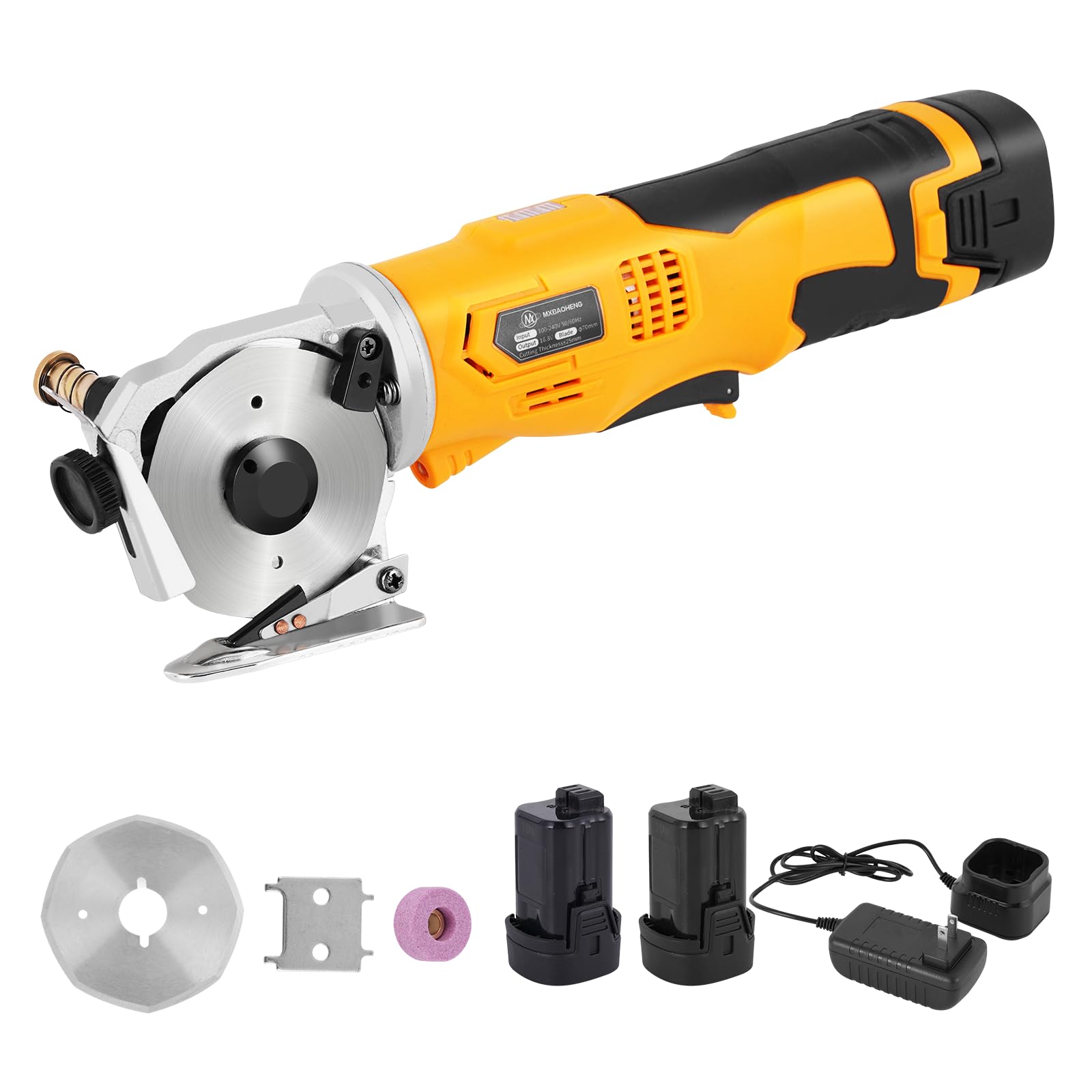 MXBAOHENG Electric Scissors Cordless Cardboard Cutter Power Box Cutter Round Knife Cutting Machine Portable Rotary Cutter for Fabric Leather Carpet (2 Batteries)