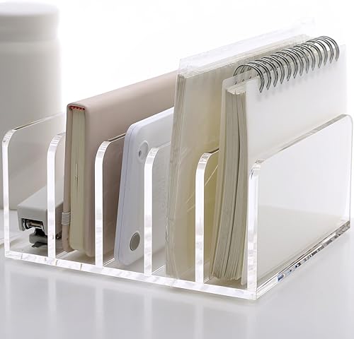 Miniatura 9 de SANRUI Organizador de archivos de escritorio de acrílico, 5 verticales transparentes clasificadores de correos de escritorio para documentos,