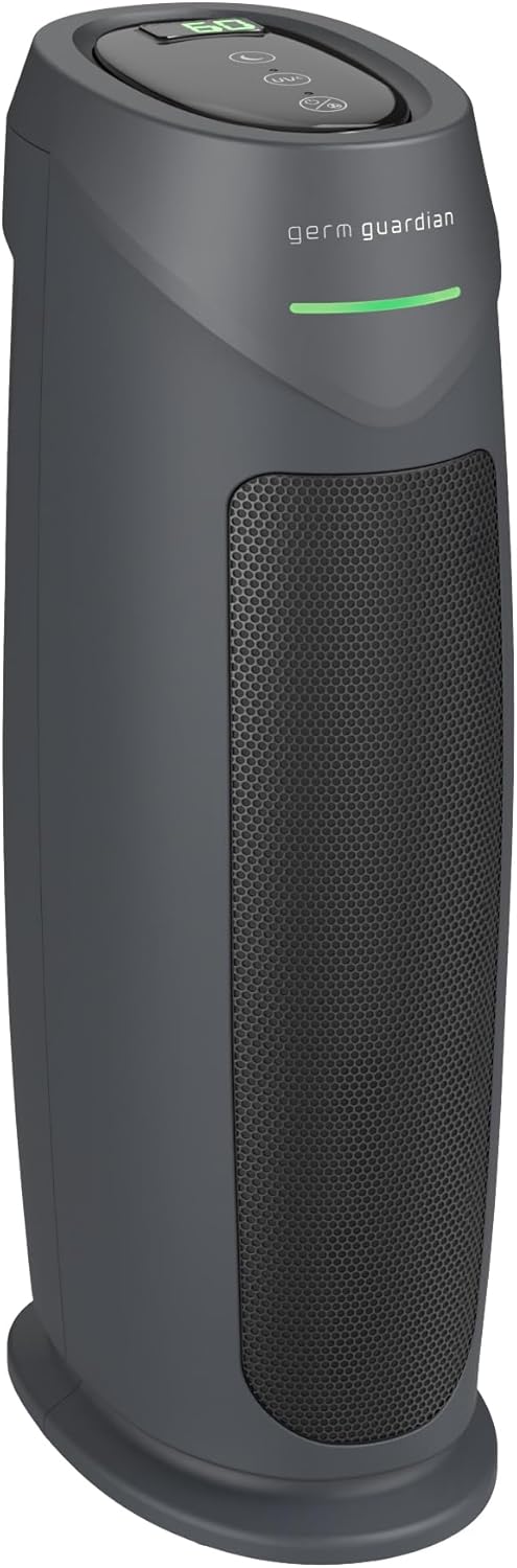 GermGuardian HEPA Air Purifier for Home, Large Rooms Up To 743 Sq. Ft. with HEPA PURE Air Filter, Air Quality Monitor & UV-C Light, AC4880G, 22" Tower, Graphite
