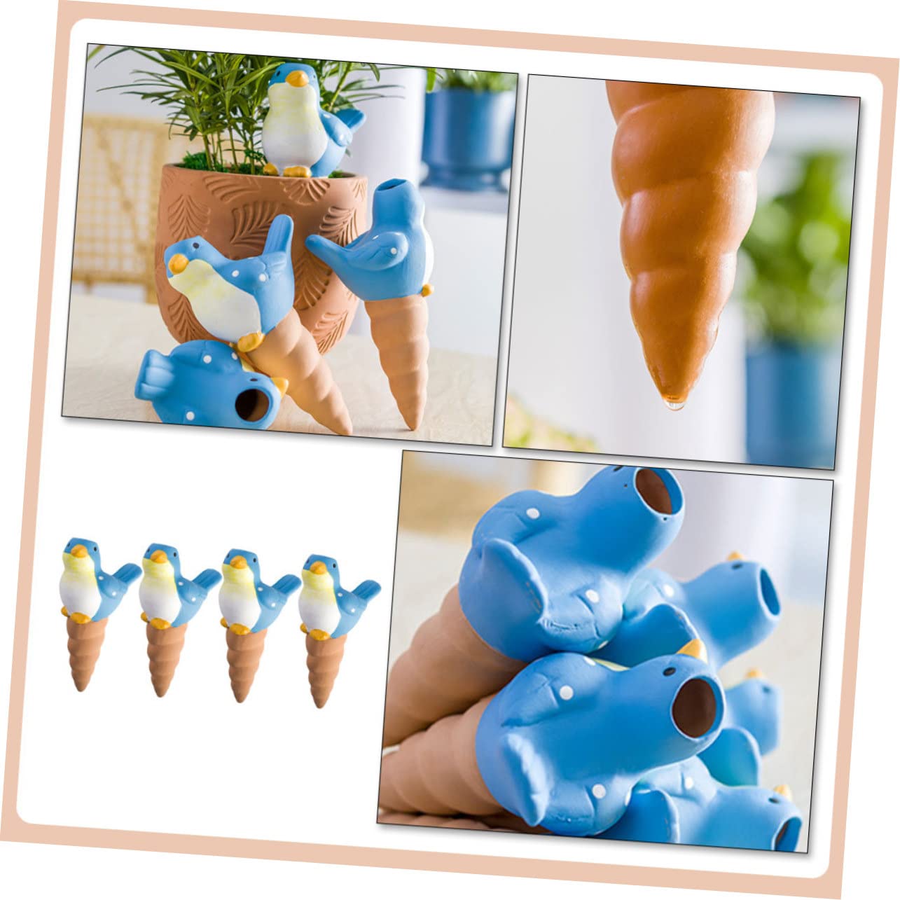 HANABASS Set di 4 Gocciolatori Automatici per Piante in Ceramica a Forma di Uccellino, Facile da Usare, per Giardino e Terrazzo