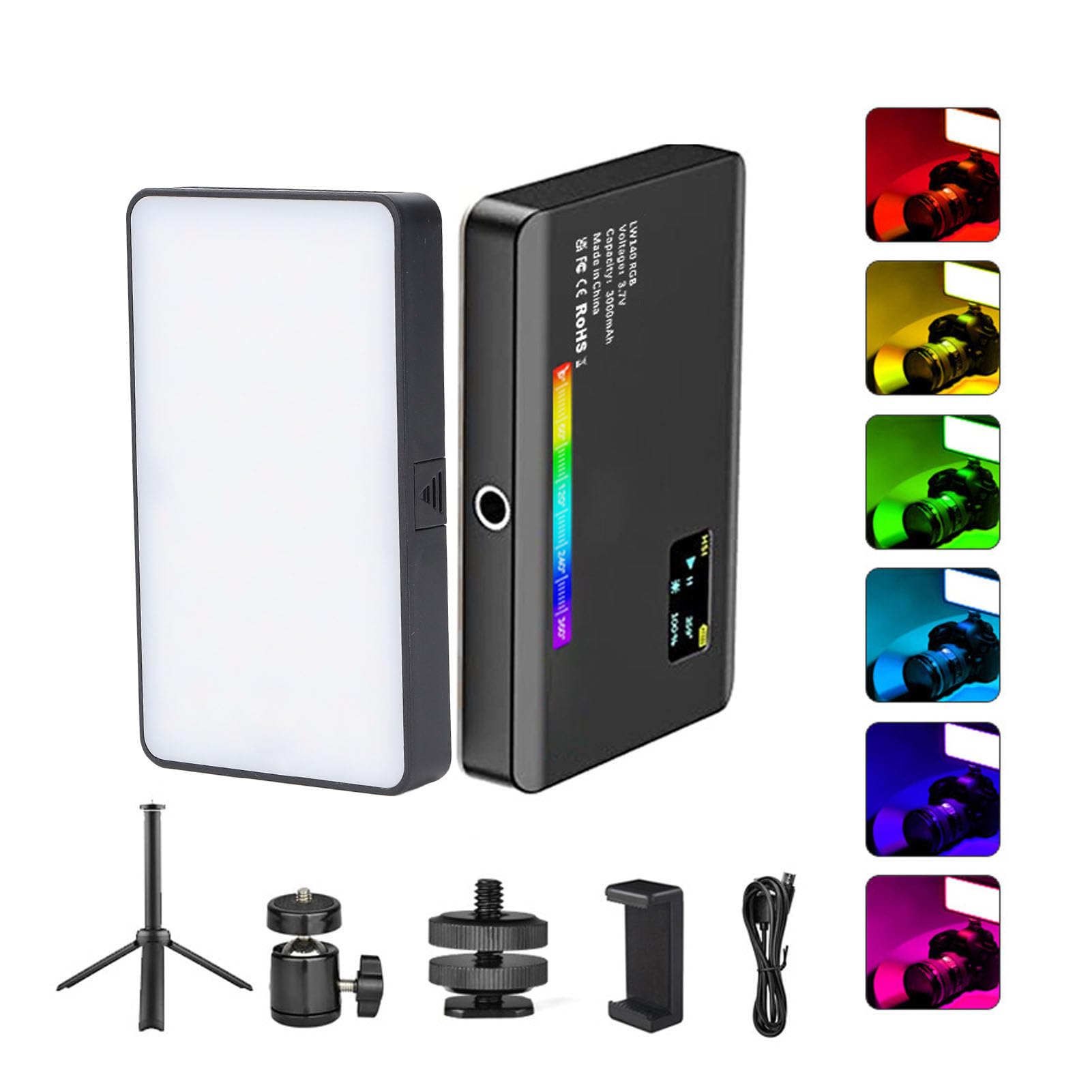 Jectse Telefon-LED-Licht, 2500 Bis 9000 K Vollfarbe 140 RGB Selfie-Licht, Einstellbare Helligkeit 3000 MAh Wiederaufladbare Clip-Videoleuchte für Selfies, Make-up, TikTok,