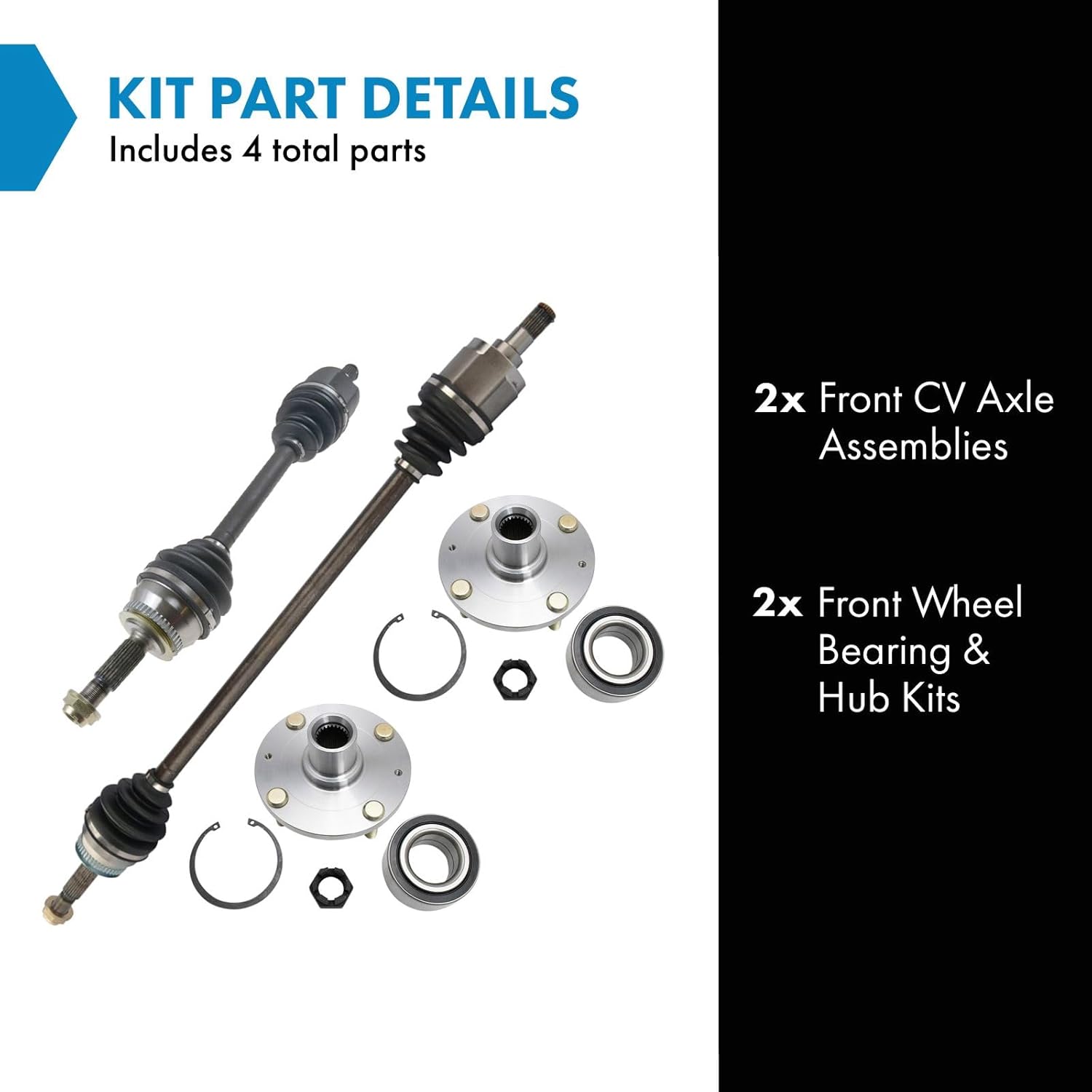 TRQ Front CV Axle Assemblies Front Wheel Hub Bearing Assemblies 4 Piece Compatible with 2004-2006 Kia Spectra 2005-2006 Spectra5