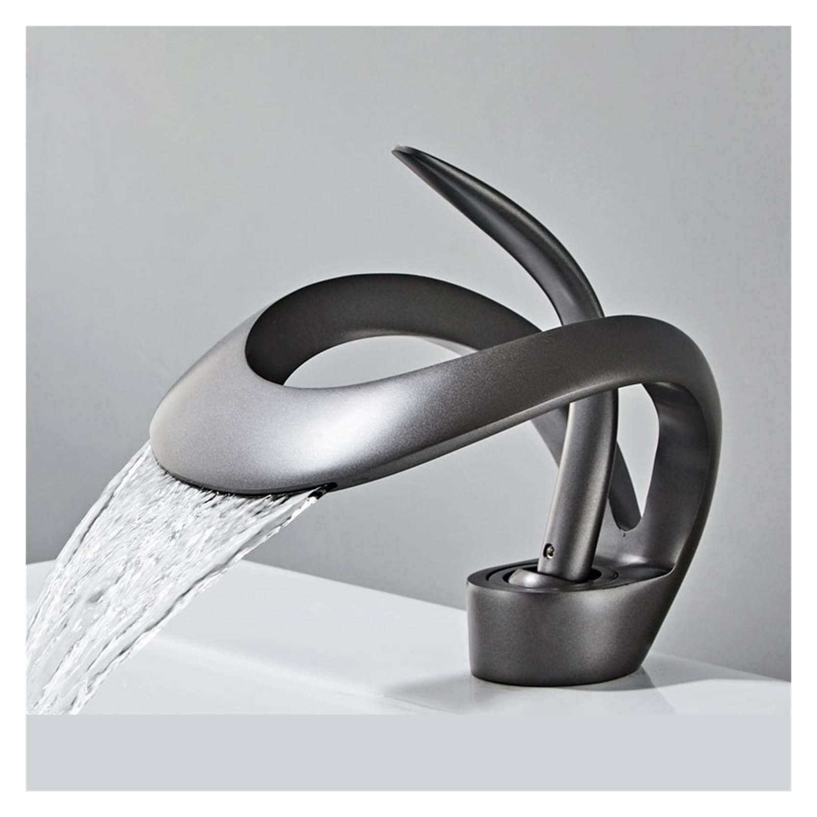 Grifo para lavabo cascada gris pistola antimanchas y diseño hueco