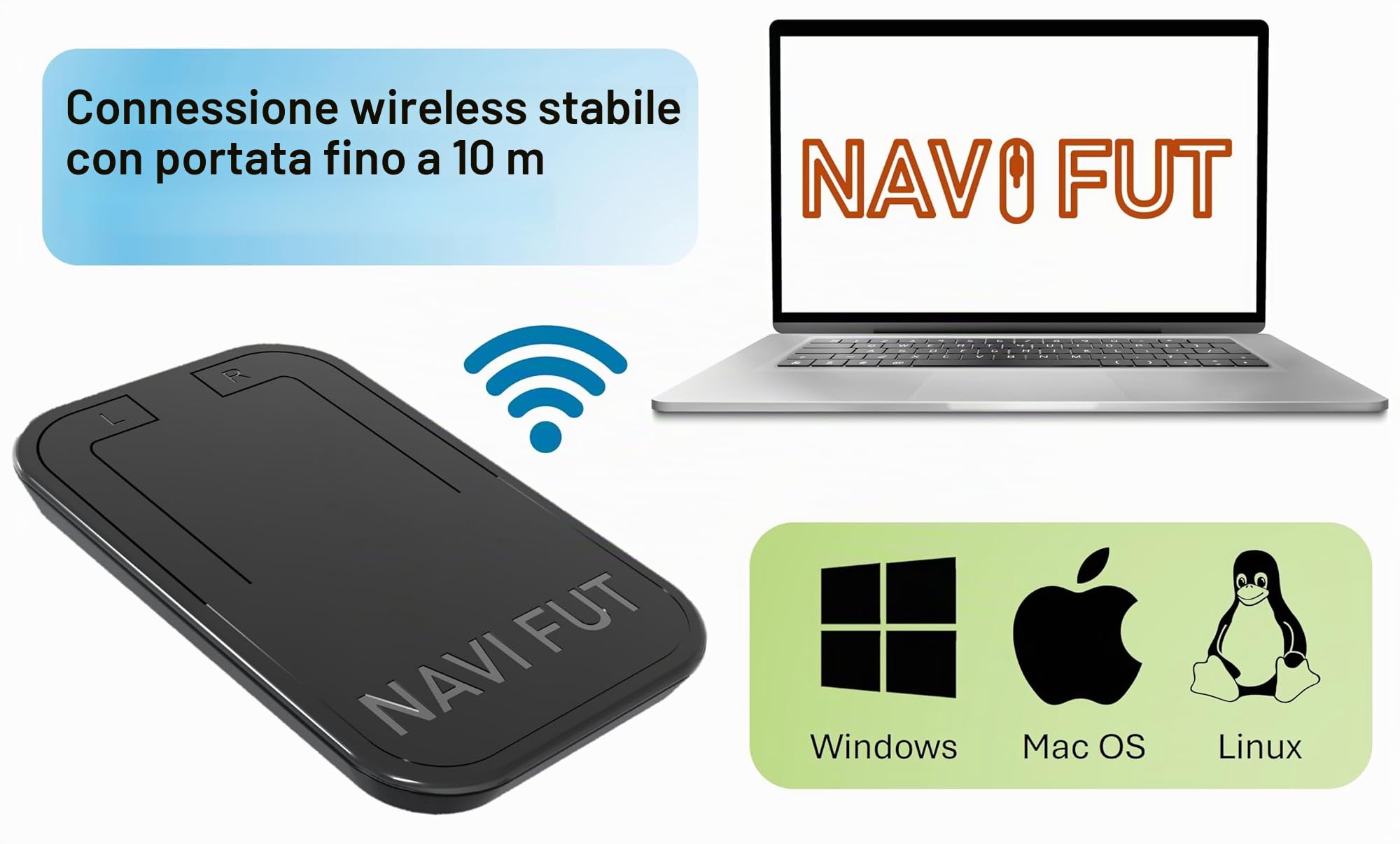 Generico Mouse da Piede Wireless per PC e Mac - Controllo Cursore e Clic Senza Mani, Ideale per RSI, Tunnel Carpale, Dolore al Polso e Accessibilità, 1600 DPI, Plug and Play