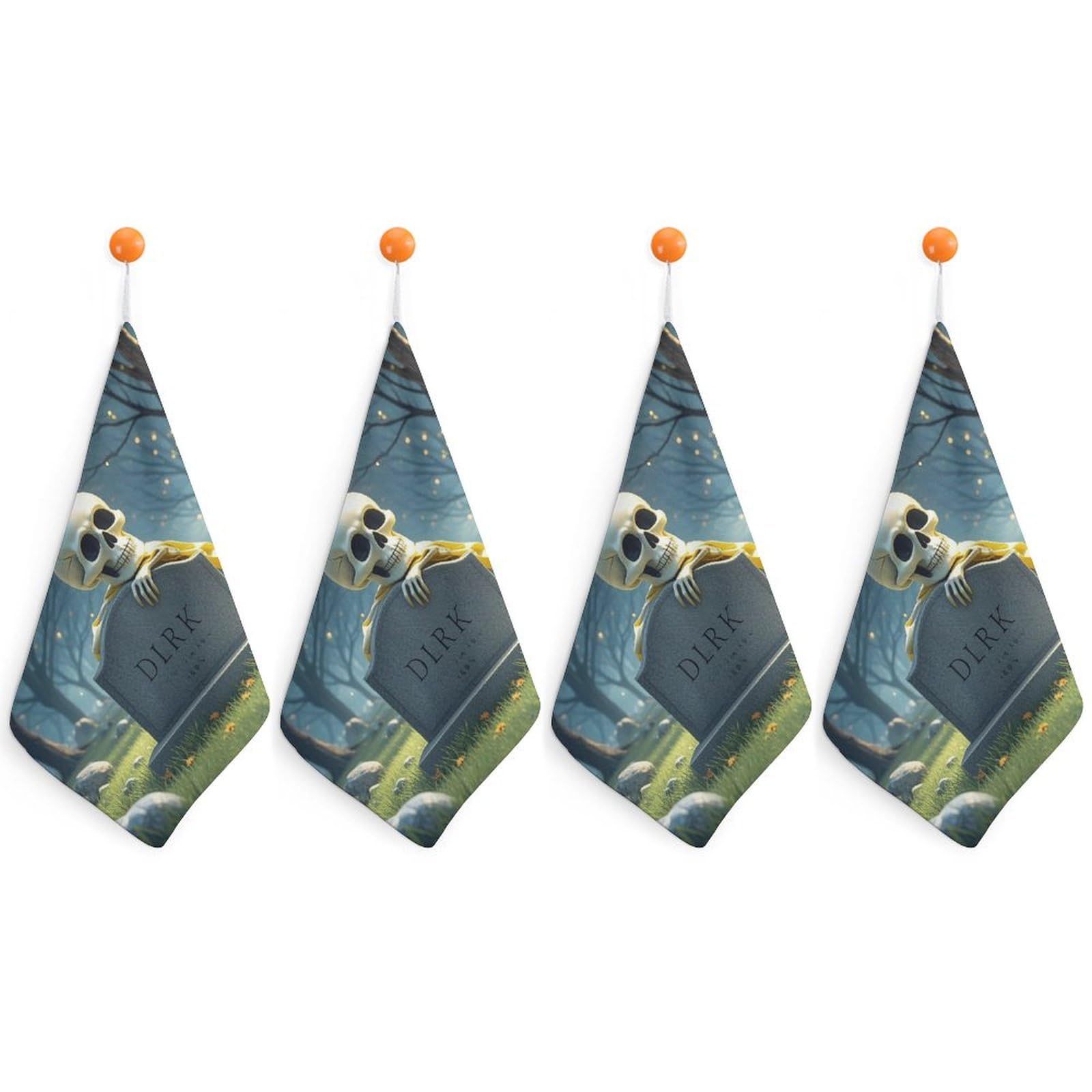 Torchons squelette Halloween, lot de 4 essuie-mains de cuisine carrés de 30 cm