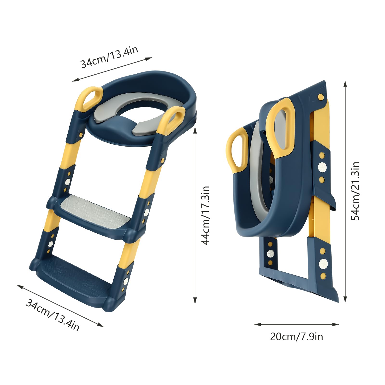 Regolabile in altezza per bambini, con cuscino in poliuretano rimovibile, stabile e antiscivolo e maniglia di sicurezza, per bambini, sedile WC con scale (blu)