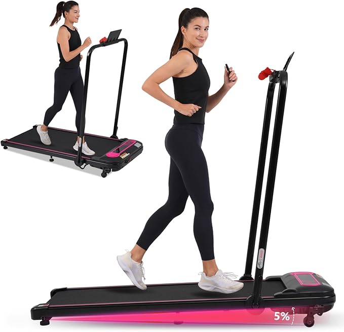 Caminadora Plegable VOOTOLOVER Rosa+Negro, 2.5HP, Inclinación, 300 lb miniatura 6