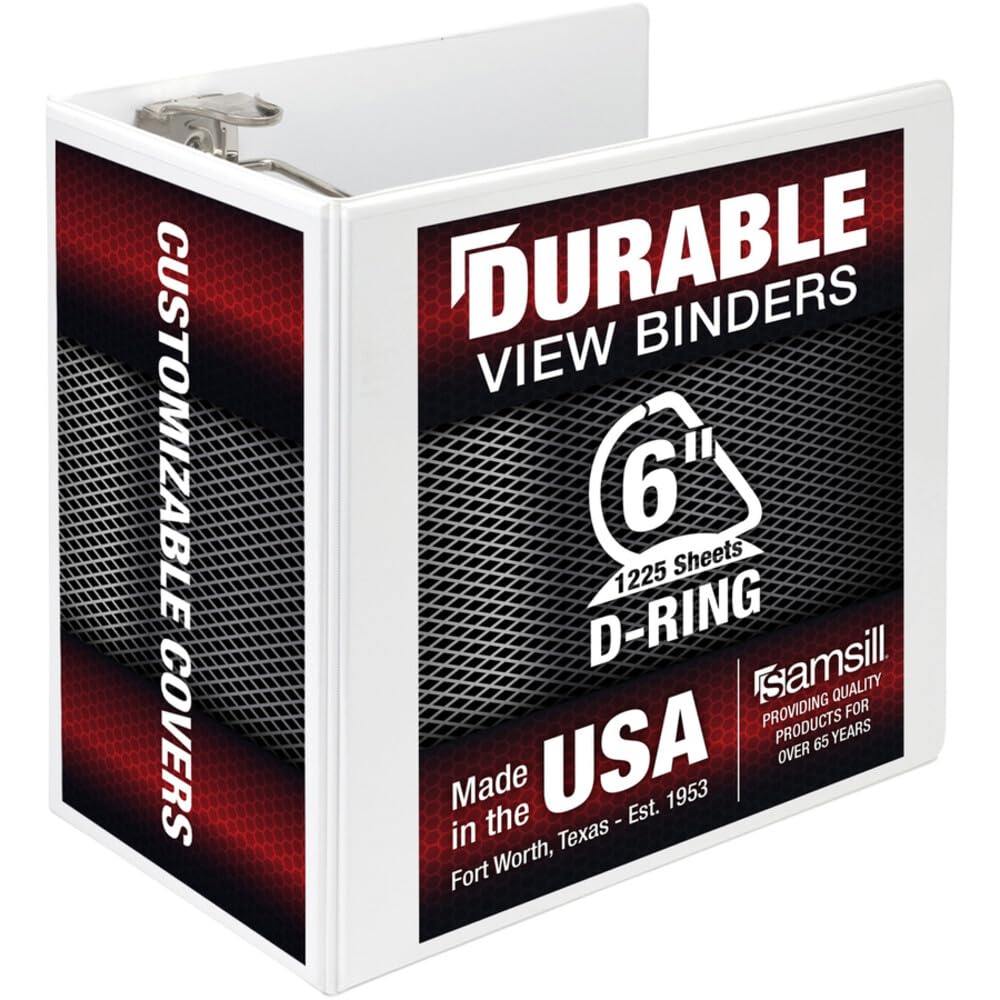 Samsill 16427 Titan Extra Large 6 Inch 3 Ring View Binder - Non-Stick Customizable Clear View Cover - Locking D-Ring - Holds Over 1250 Sheets - White