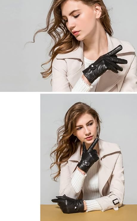 Womens Real Lambskin Leather Gloves Warm Fleece Lined Driving Gloves Winter Gloves (0-pink)