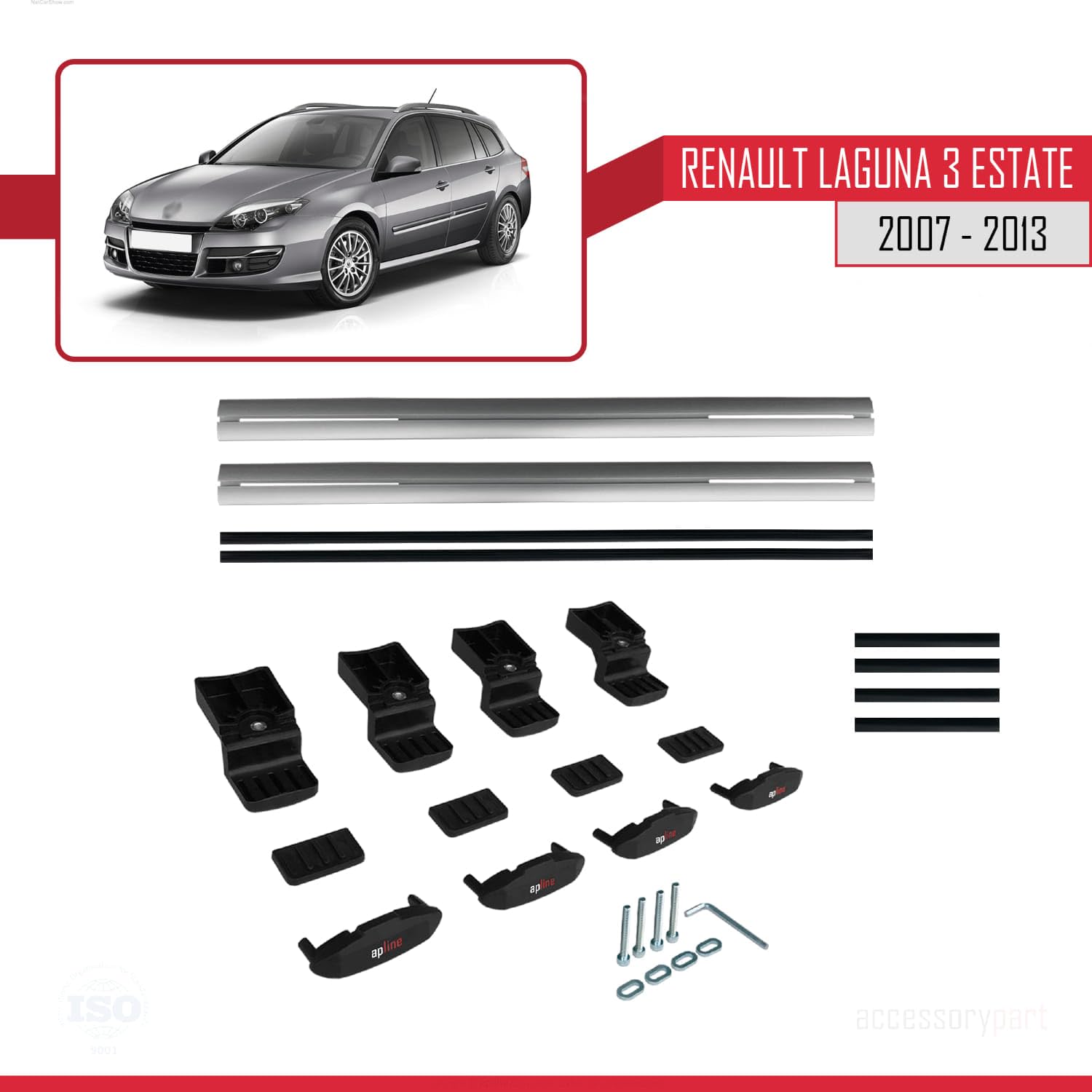 Pasuje do Renault Laguna 3 Estate 2007-2013 BASIC Model relingi dachowe do samochodów, szary, aluminium, 2 pręty