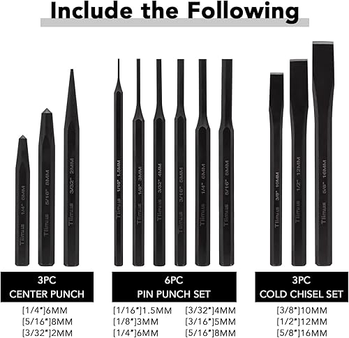 Miniatura 3 de Juego de 12 piezas de punzón y cincel, incluyendo punzón cónico, cinceles fríos, punzón de alfiler, punzón central