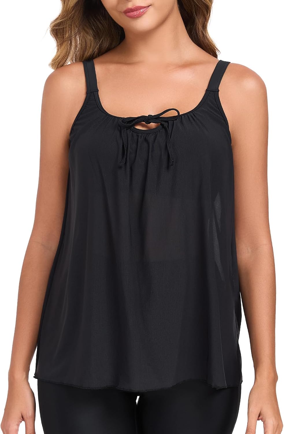 Ocean Blues Women's Mesh Tankini Top Blouson Tankini Bathing Suit Top Loose Fit Swimsuit