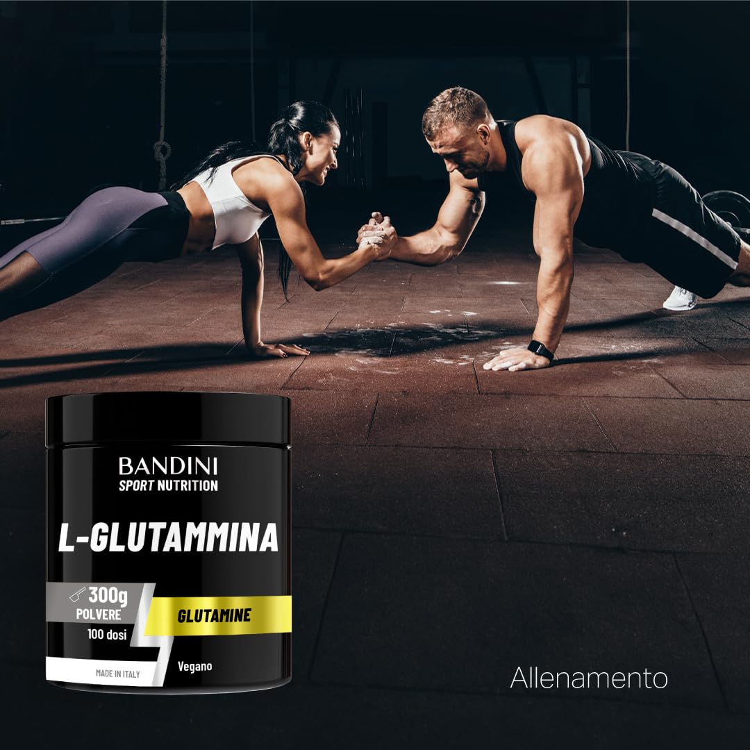 Bandini® L-Glutammina Pura in Polvere, Aminoacido utile per Esercizi Fisici ad Alta Intensità e per la Massa Muscolare, Glutammina 100% Vegan, Glutamine POWDER, Palestra e Sport, Confezione da 300g