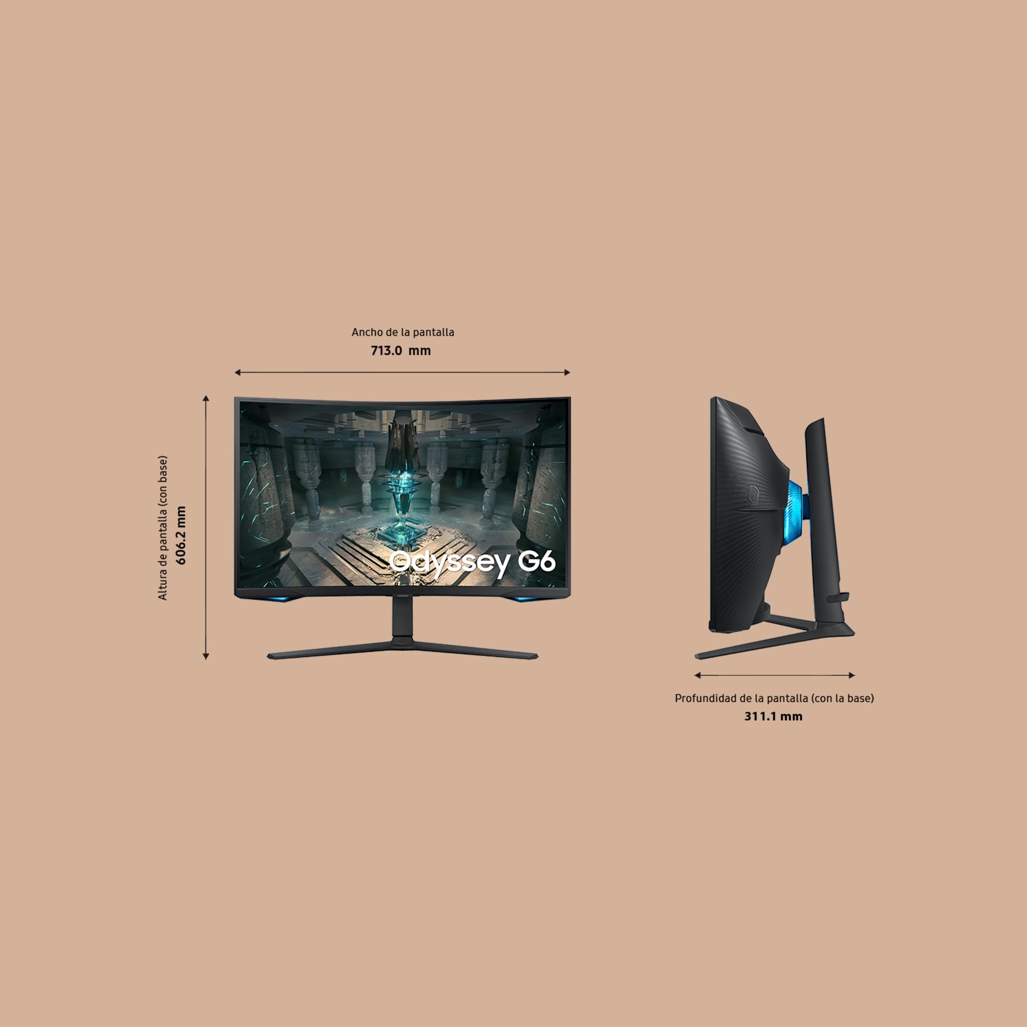 Samsung Odyssey G6 32'' ekran PC 240 Hz, 1ms, panel VA, rozdzielczość 2560 x 1440, 2500: 1, 350 cd/m², AMD FreeSyncPremium Pro,CoreSync, Gaming Hub, Regulowana stopa, HDMI,DisplayPort