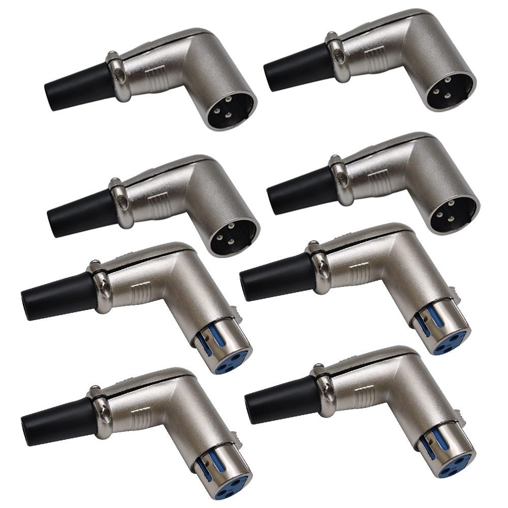 Seismic Audio SAPT303-304_4Each Right Angle Male and Female 3-Pin XLR Male Connectors, 8-Pack