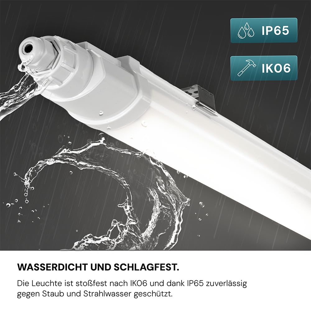 LUXULA 4x LED Feuchtraumleuchte 150cm Wannenleuchte SLIM 48W 4000K Neutralweiß 5760lm - Verknüpfbar - IP65 Wasserdicht - LED Deckenleuchte flach Kellerlampe Garagenlampe - Reihenschaltung