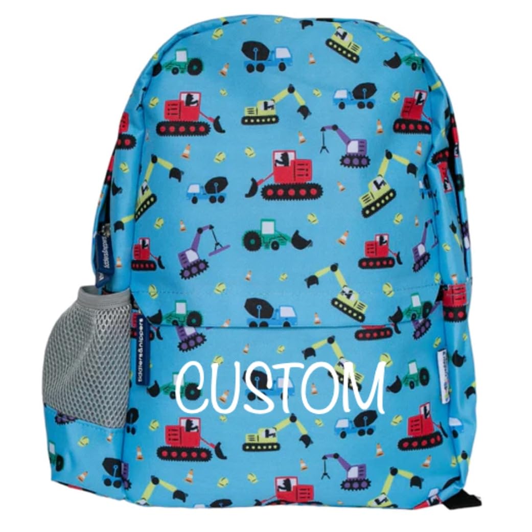 Tiddlers & Nippers Diggers & Lorries - Personalised Kids Backpack | Kids School Bag/Kids Rucksack | Ideal For School, Nursery, Holidays & Travel. (Diggers & Lorries - Personalised)