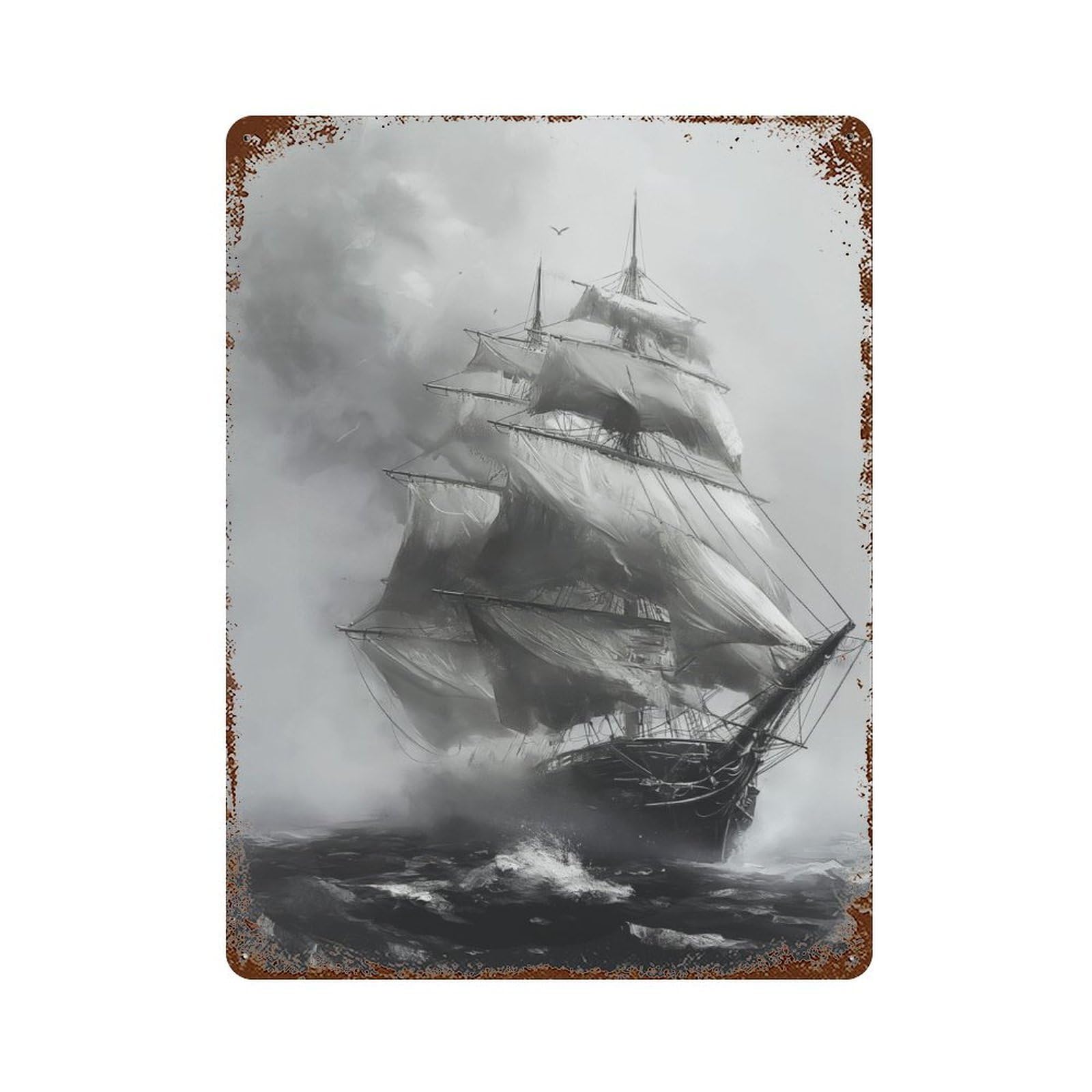 Garage Style Ghostly Ship Rustic Tin Plaque 15.7"x11.8", Classic Wall Plaque for Bar And Workshop