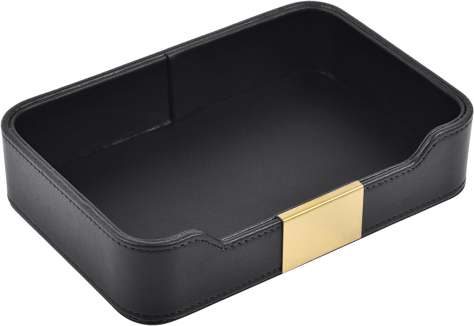 RHCSZ Luxury Leather Valet Tray Desktop Storage Organizer,Bedside Vanity Catchall Tray Nightstand Caddy Holder for Cosmetic,Jewelry,Watch,Keys,Phone,Wallet,Remote Controller,Pen,Black