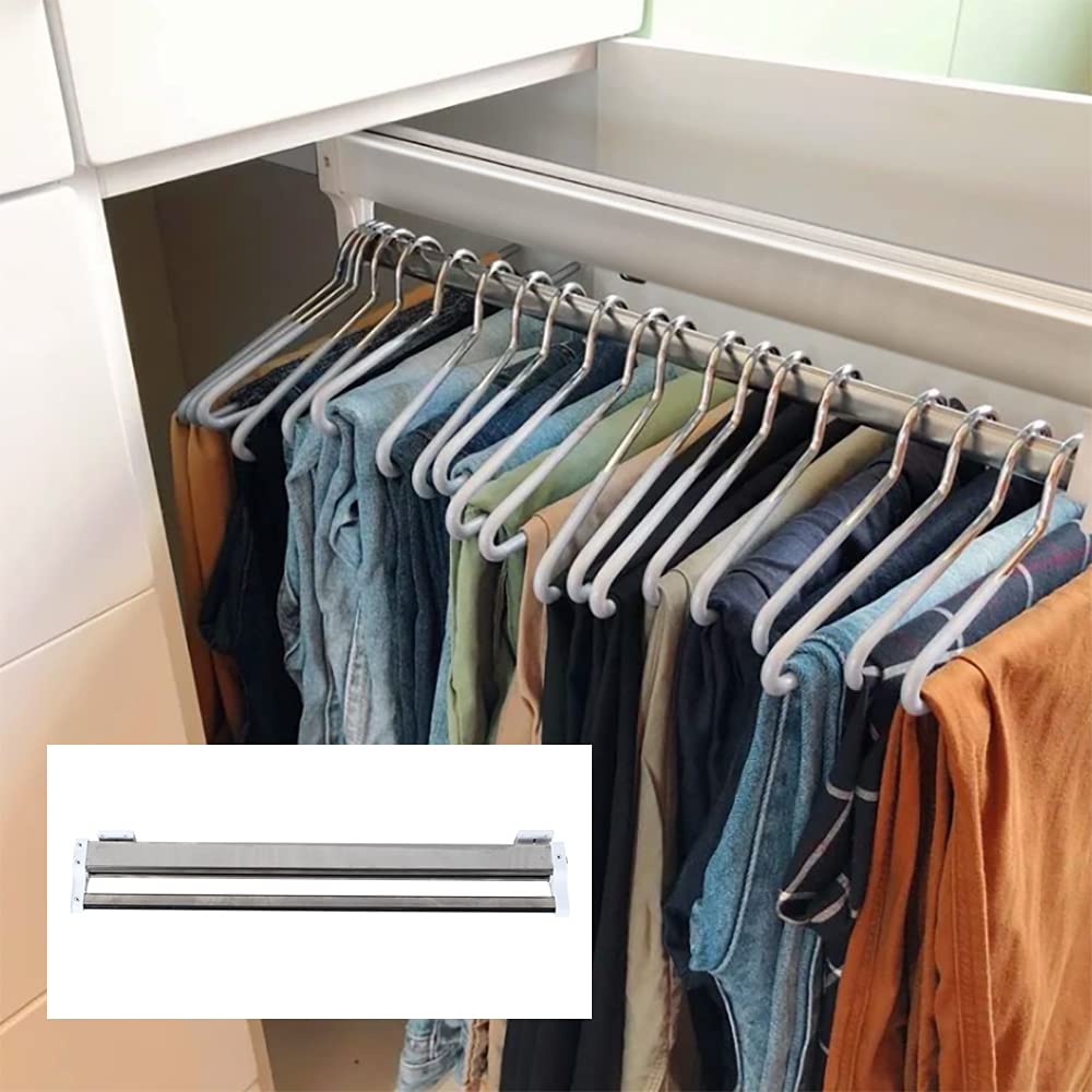 Gruccia per pantaloni allungabile, salvaspazio, 54-110 cm, in alluminio, scorrevole, regolabile, allungabile, per 18-20 pantaloni, gonne, cravatte, sciarpe, bianco