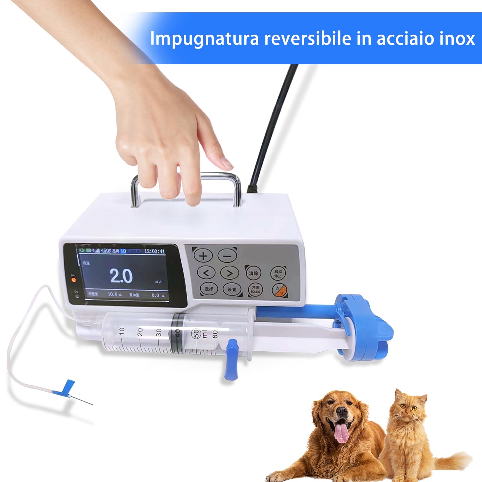 Pompa per infusione endovenosa automatica per animali domestici, pompa IV per la cura degli animali, pompa per infusione ad alta precisione per cani, gatti e piccoli animali (pompa