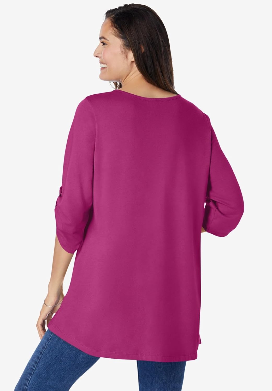 Woman Within Plus Size 7-Day Three-Quarter Sleeve Pintucked Henley Tunic