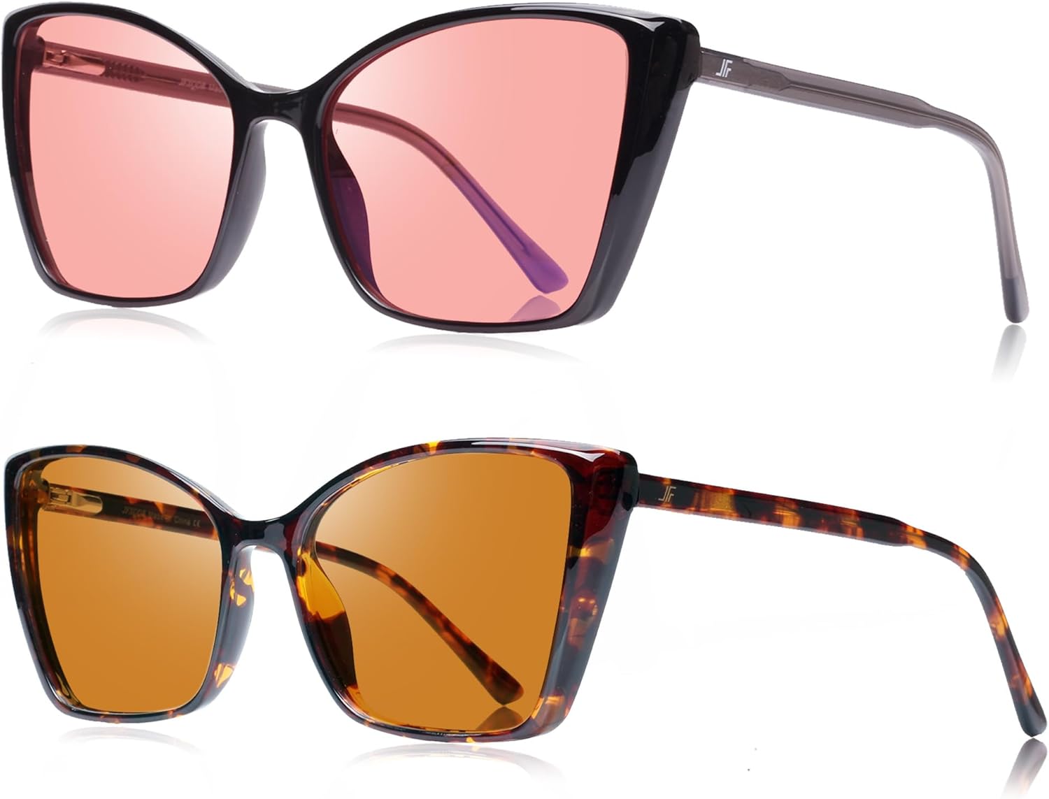 Women's 2 Pack Indoor Fluorescent-41 Rose & Outdoor Fluorescent-60 Brown Cat Eye Tinted Blue Light Blocking Glasses for Migraine, Light Sensitivity, Photophobia LED Gaming Computer Screen Glare