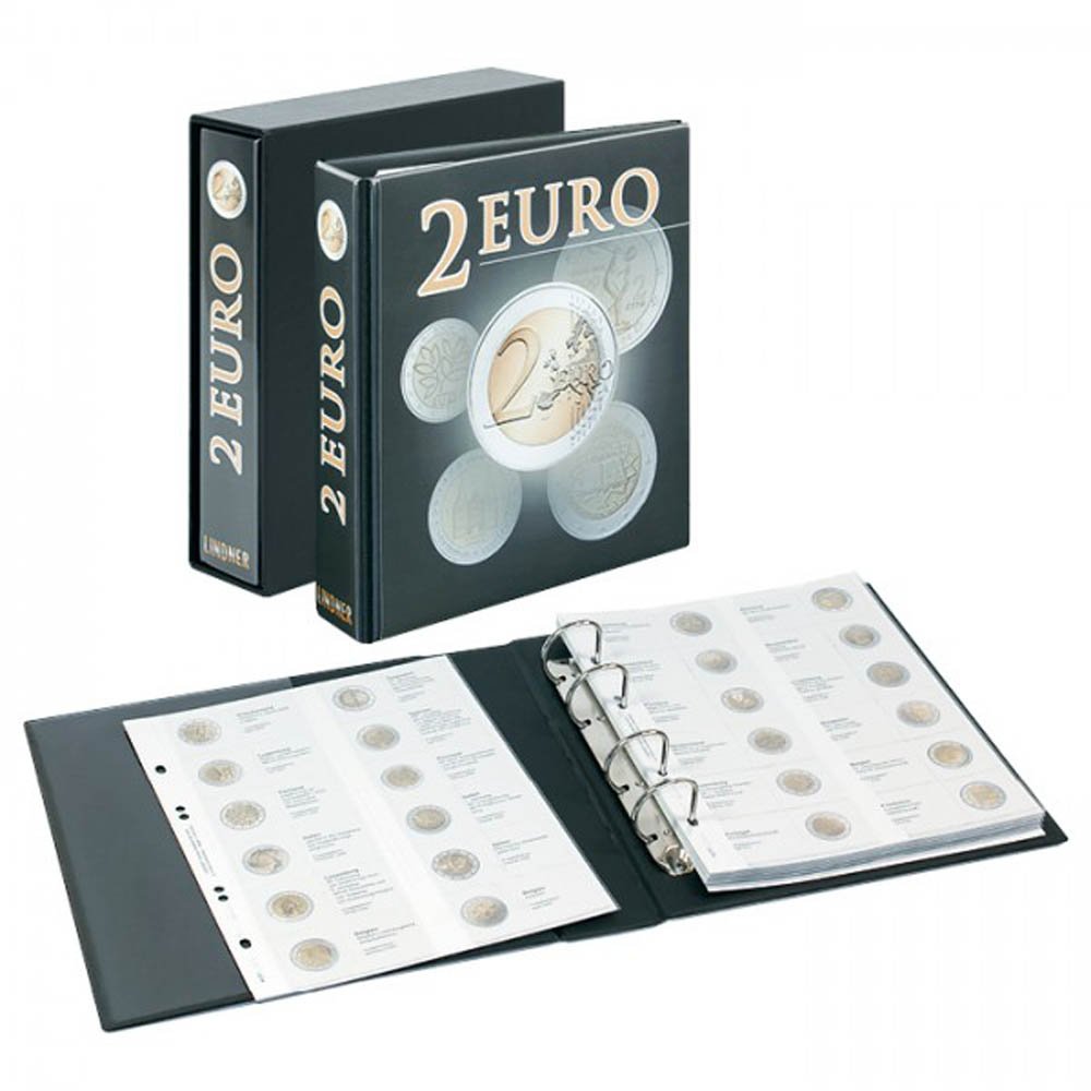 Album 2 Euro Lindner 3535E2 avec feuilles pré-imprimées chronologiques