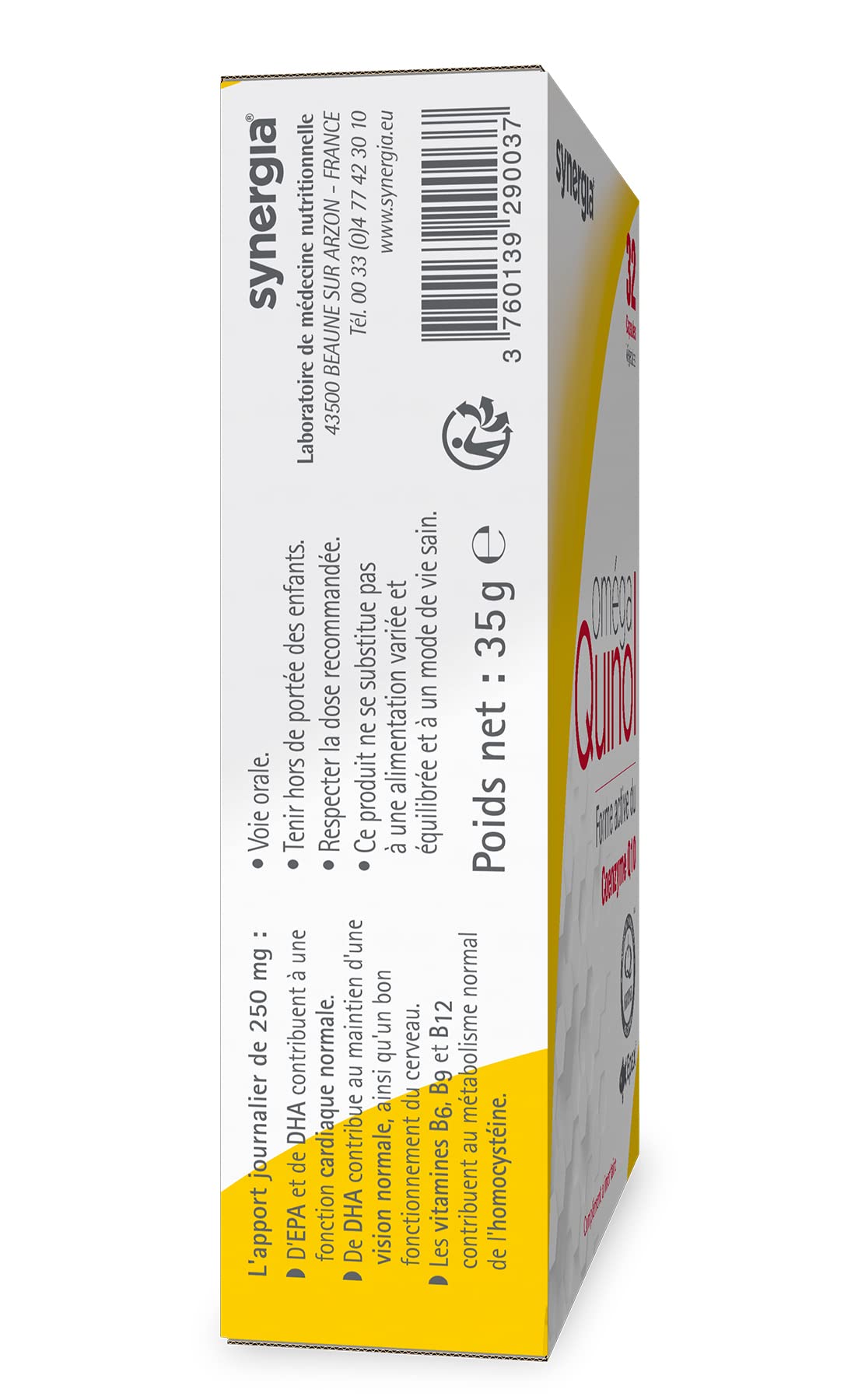 OMÉGA QUINOL Lot de 2X32 Capsules | À Base d'Ubiquinol, la Forme Activée Du Coenzyme Q10 | Améliore votre Équilibre Énergétique | Laboratoire SYNERGIA