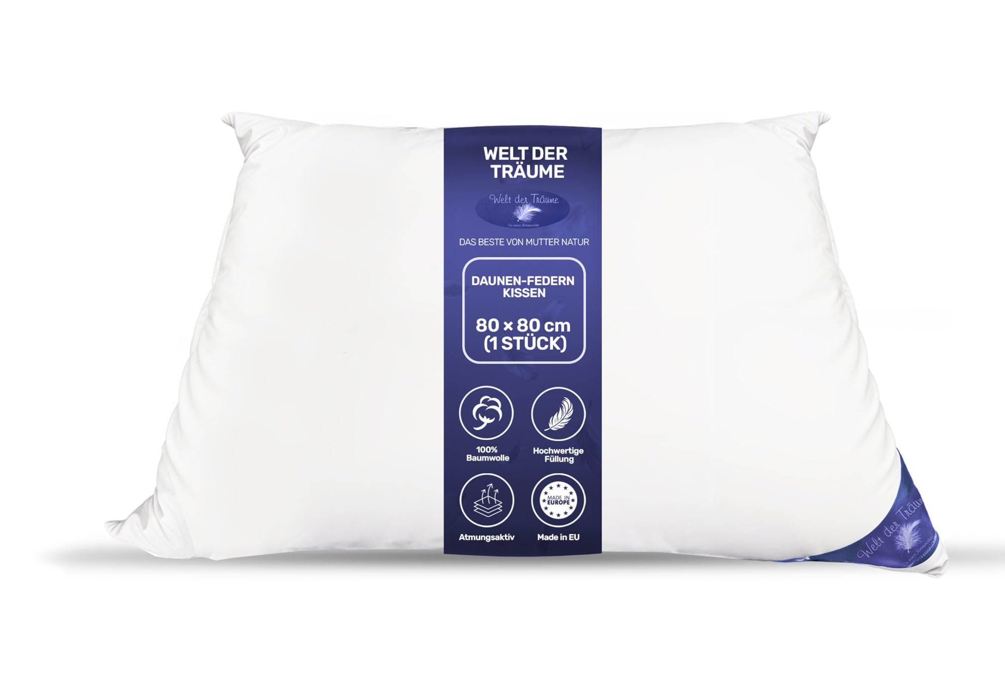 Welt der Träume 100% Natur Kissen 1100 Gramm Füllung 80x80 Kopfkissen Kissen Daunen Federn Decke Bett DK