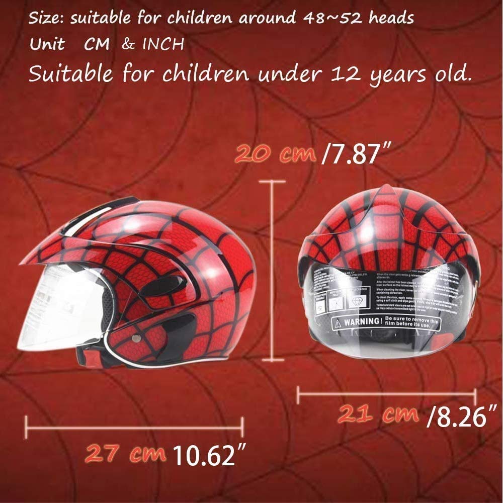 Casco Arte Spider-Net, per Moto, Ciclo di Guida Sportiva, Casco di Sicurezza Mezzo Quattro Stagioni in Bicicletta per I Bambini 2-7 Anni,Matte Red