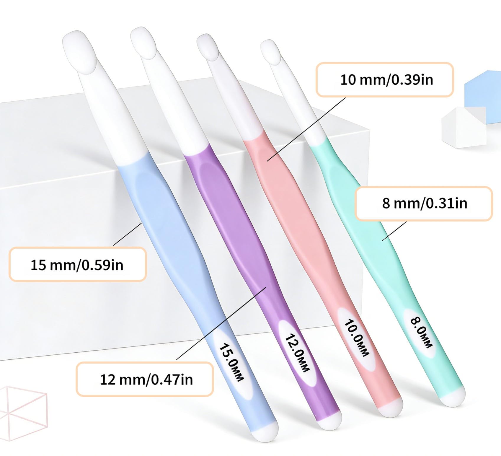 4 Sizes Large Crochet Hooks Set 8mm 10mm 12mm 15mm, Long Ergonomic Rubber Handle Crochet Needles for Chunky Yarn — view 2
