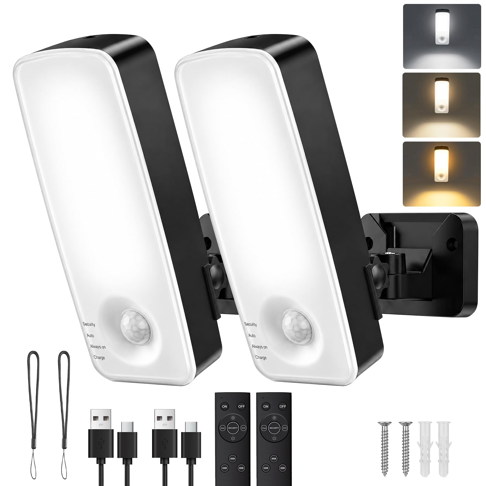 vighep Rechargeable Motion Sensor Light Outdoor,10000mAh Battery Security Lights with Remote, 3 Modes&3 Colour Temperatures PIR Wall Light, IP65 Waterproof for Garage Porch Side Passage Garden-2Pack