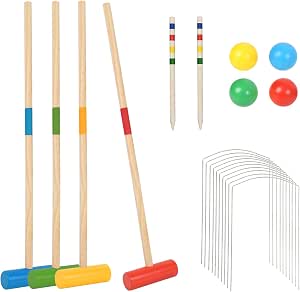 Jeu De Croquet En Bois Ansobea - 2 à 4 Joueurs - Parfait Jardin & Famille