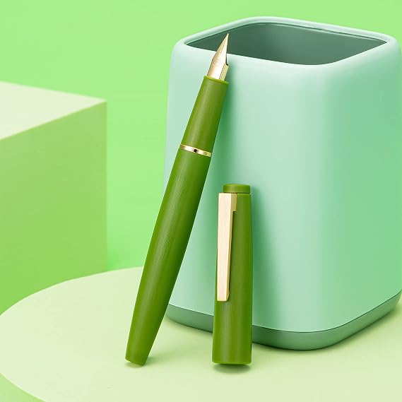 Jinhao 80 Avocado Green Fiber Brushed Fountain Pen, Iridium Ultra Fine Gold Nib with Ink Converter, Classic Design Smooth Writing Pen (Gold Clip)