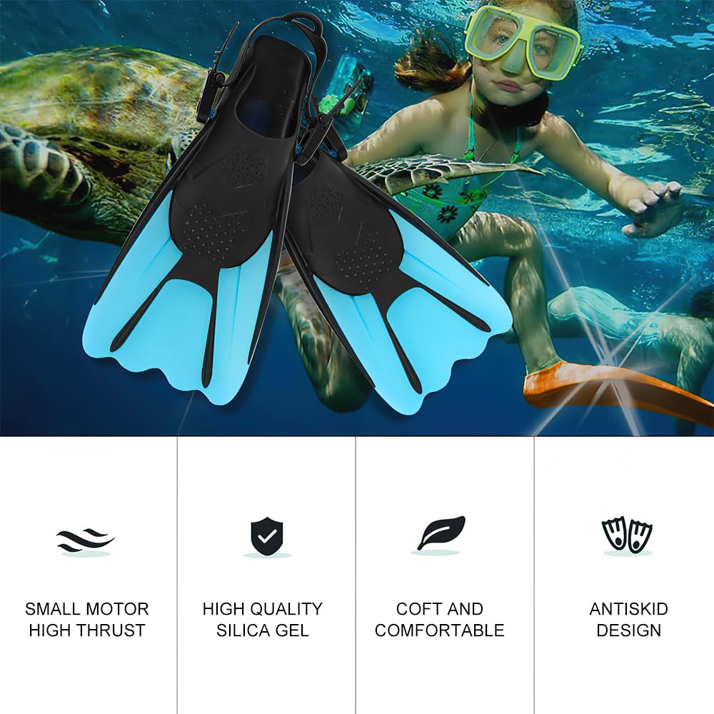 Schnorchelflossen, Verstellbare Schwimmflossen Gr.34-38, Unisex Taucherflossen für Kinder & Erwachsene, Kurze Flossen Kinder Erwachsene Verstellbare Flossen für Schwimmen und Schnorcheln