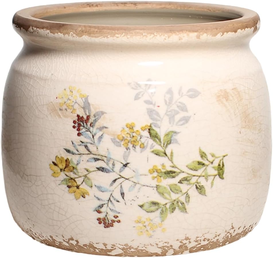 Xiaan Jiaju Pots for Plant, Cottage Rustic Clay Ceramic Tabletop Flower Pots, 6.29'' Plant Pots Indoor with Drainage, Sage Yellow Vase & Planters, Farmhouse Home & House Decor, Gifts for Mom