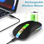 LED Wireless Mouse, Slim Rechargeable Silent Computer Mouse for Laptop, 2.4G Portable USB Optical Computer Cordless Mice with USB Receiver and Type C Adapter for Tablet Black