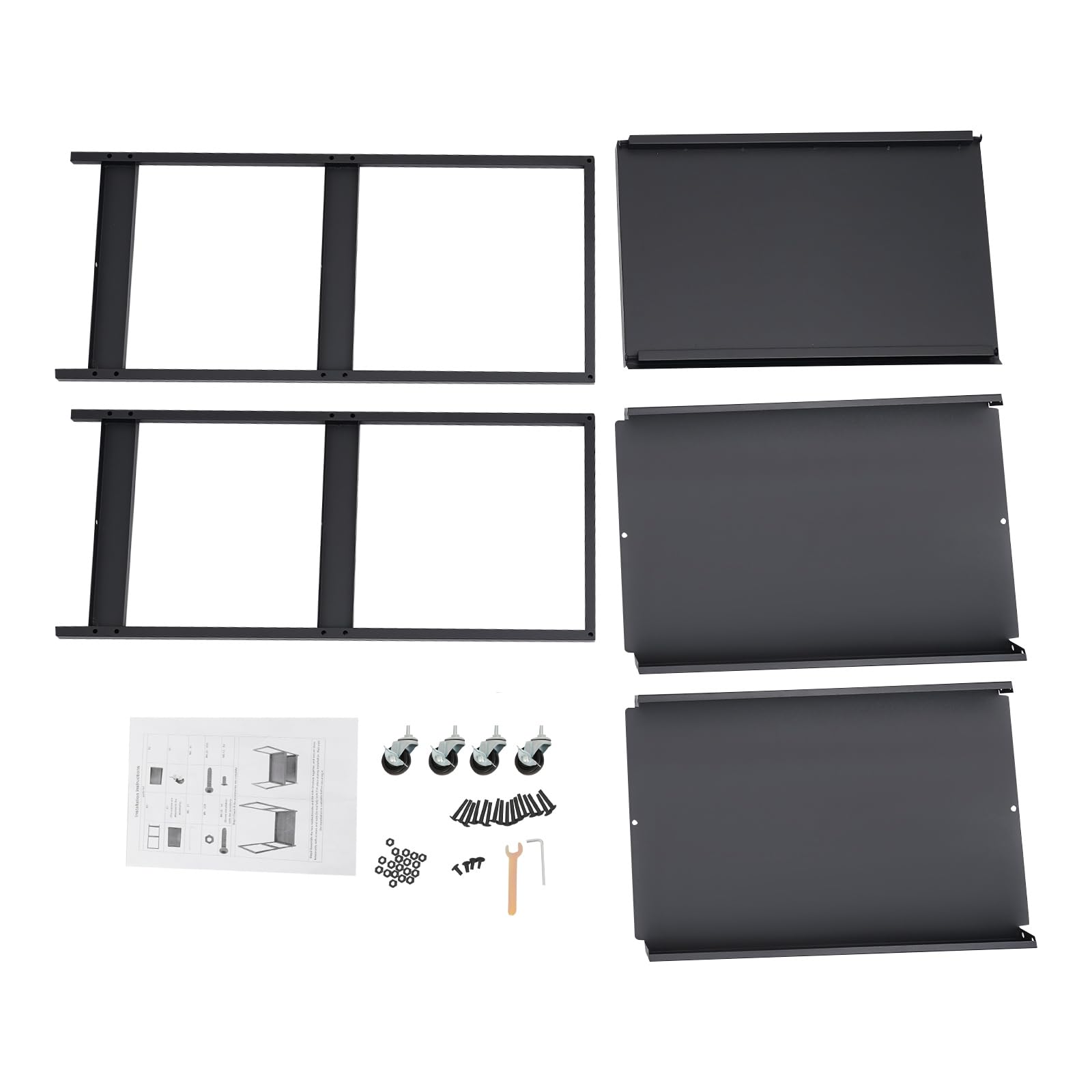 Carro rodante de 3 etapas, de material de hierro grueso, con 4 ruedas universales (todas con frenos), resistencia a la humedad, carro de taller de hasta 100 lbs (negro)