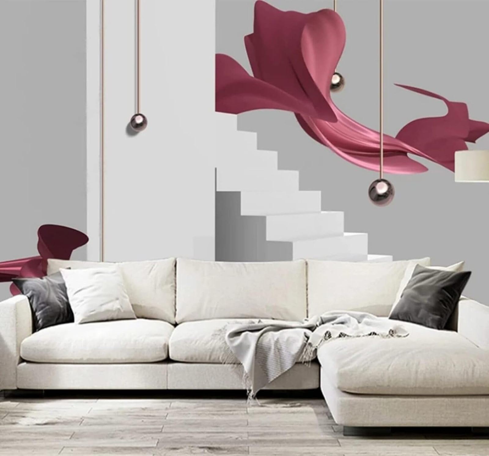 XLMING Creative Architecture Stairs Space Silk 3D Wallpaper Luxury Silk Study Dining Feature Sofa Grey Bedroom Living Room Tv Decorative Wall-150cm×105cm