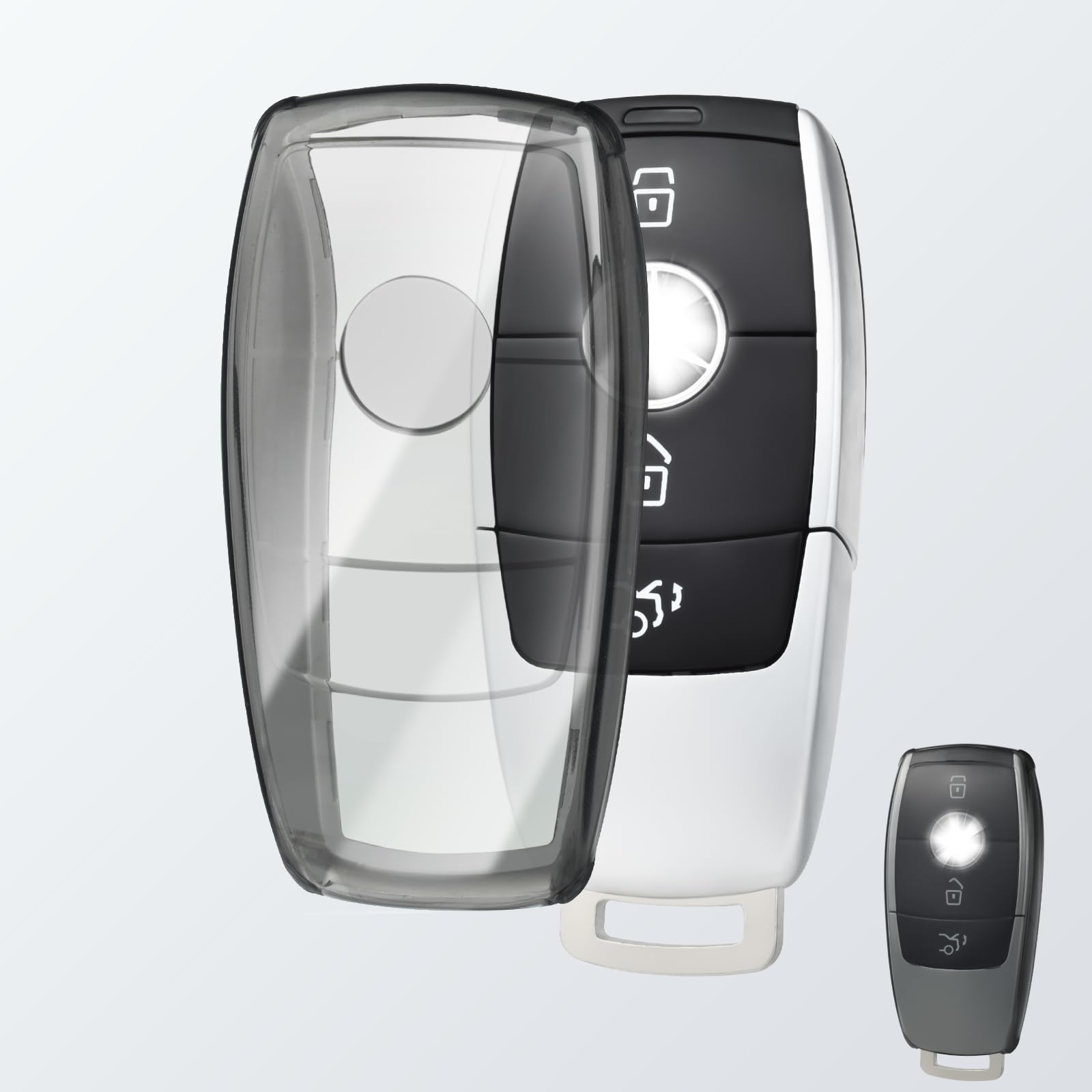 OFFCURVE Coque Clé Transparente Pour Mercedes Benz - Étui Protection Clé Voiture Class A B C E G S CLA Etc., Ultra Mince