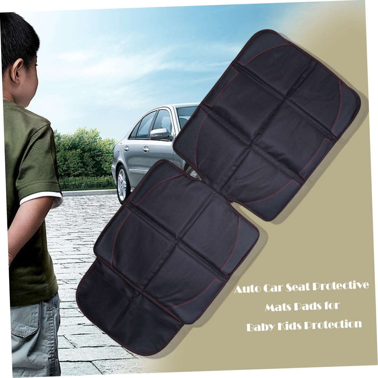 Cabilock Protezione Sedile Auto per Bambini, Tappetino Nero | Cuoio Oxford Cotone, Lavabile e Resistente All'acqua, Tasche Integrate per Viaggio