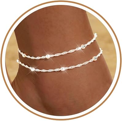 FUNEIA الذهب الفضة أساور الكاحل للنساء للماء 14 K الذهب مطلي خلخال للنساء غير تشويه داينتي طبقات مطرز القلب خلخال مجموعة الصيف شاطئ سلسلة القدم مجوهرات الهدايا العصرية الاشياء