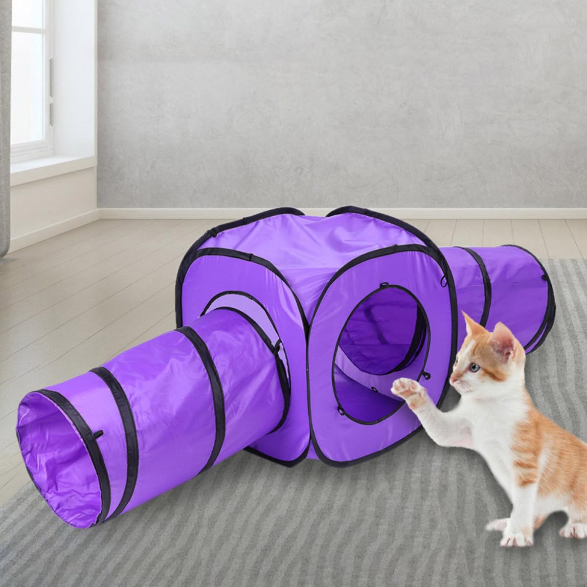 Katzentunnel für Katzen und Kätzchen 3 Stück mit Robustem Rahmen und Abnehmbarem Design aus Polyester und Stahl Draht für Drinnen