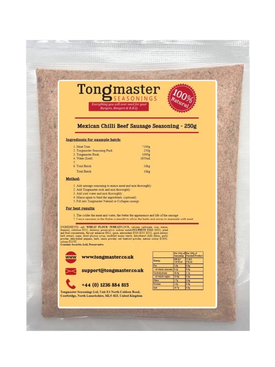 Mexican Chilli Beef Sausage Seasoning - 250g (makes a 10kg Batch)