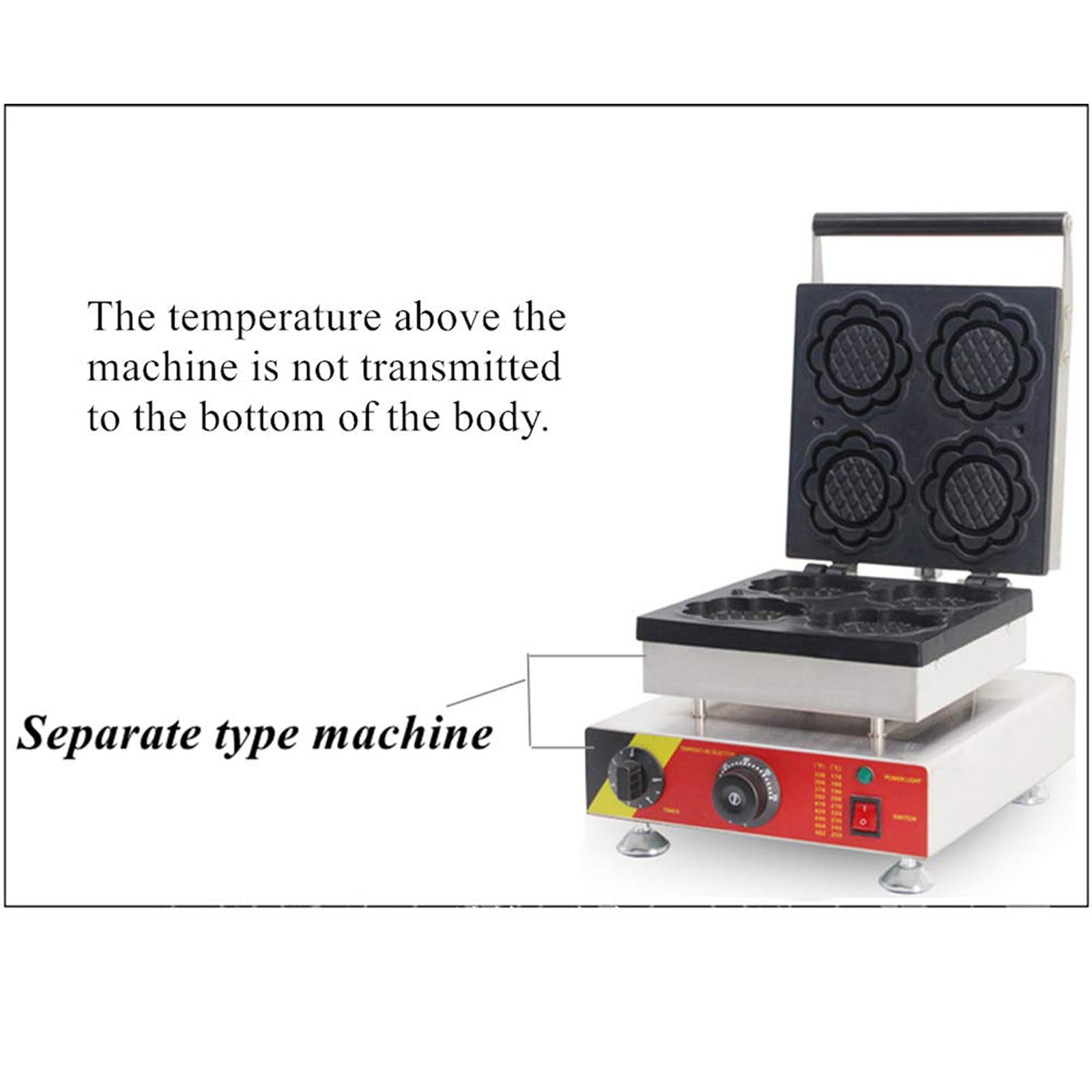 Piastra elettrica per Waffle a Forma di Fiore da 1500 W, Piastra per Waffle Professionale a Quattro fette con riempimento Profondo, Timer e Controllo della Temperatura, Macchina PE,