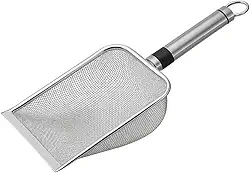 Pá Coletora Para Caixa de Areia de Gato 3 tamanhos, Pazinha Higiênica Para Areia de Gato, Limpeza de Terrários, Gaiolas e Outros Ambientes Pets, Peneira de Aço Inox Premium (4,8mm)