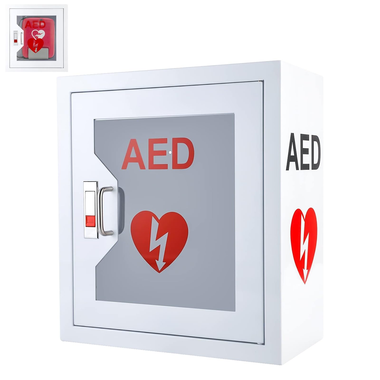 Defibrillatore da parete con chiusura a scatto, in acciaio inox, per ufficio, infermieristica, uso domestico